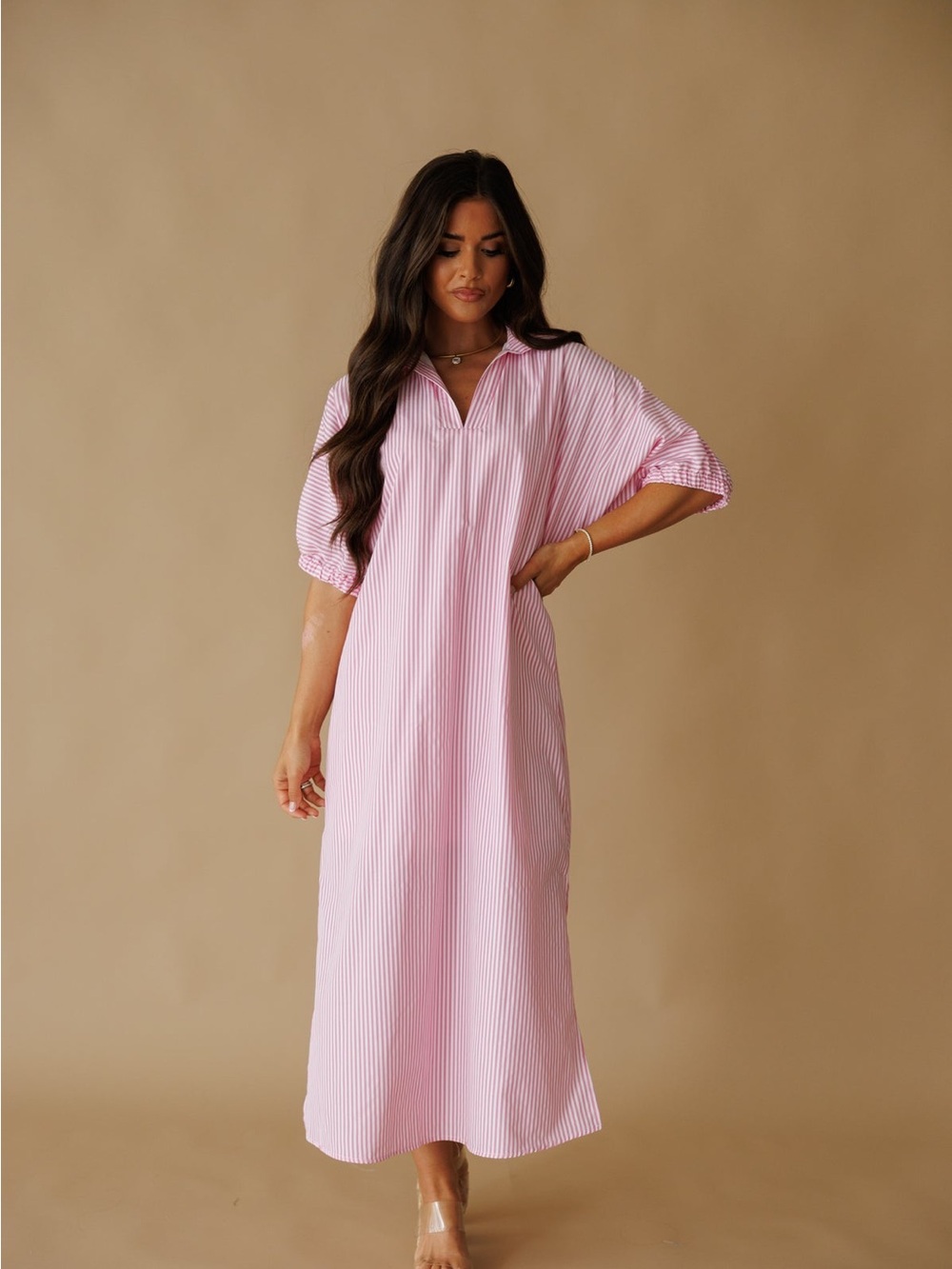 ADRIENNE BLAKELY DRESS IN PINK TEN STRIPE!